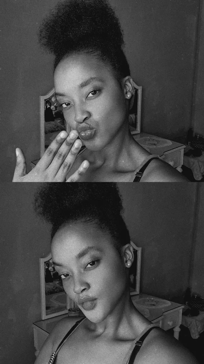 Monica in black and white, two frames
